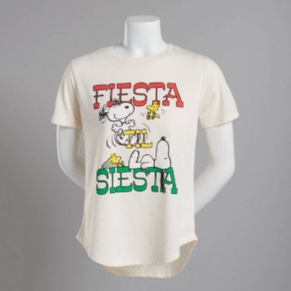 Peanuts Tops - Juniors Freeze Snoopy Fiesta Til Siesta Tee Size Medium